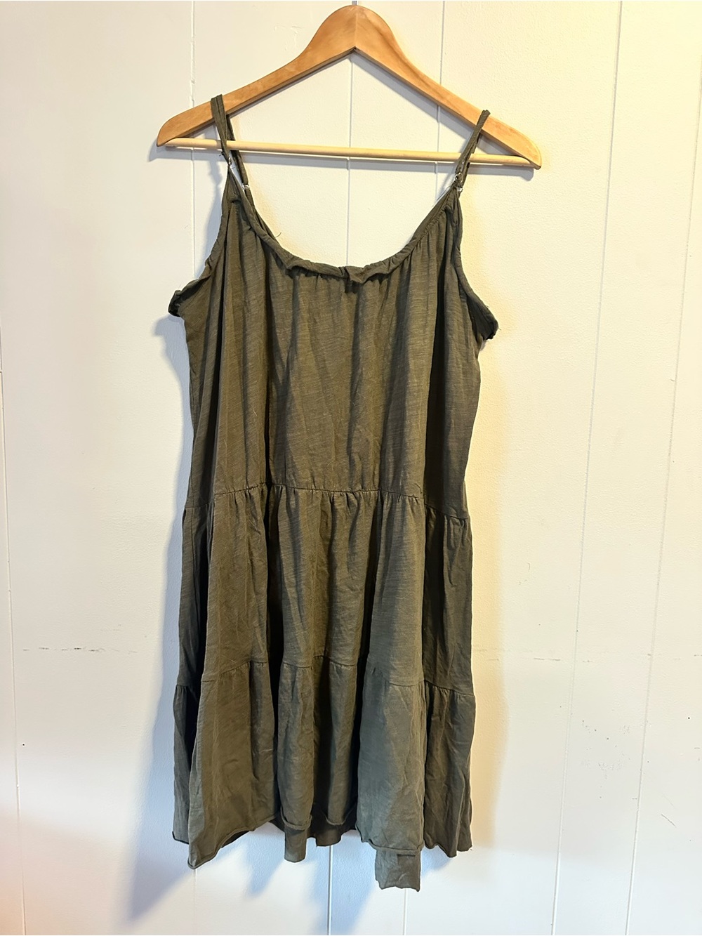 NATURAL LIFE Olive Tiered Spaghetti Strap Mini Dress